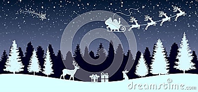 Santa Claus flyin on Christmas sleigh in the night - vector Vector Illustration